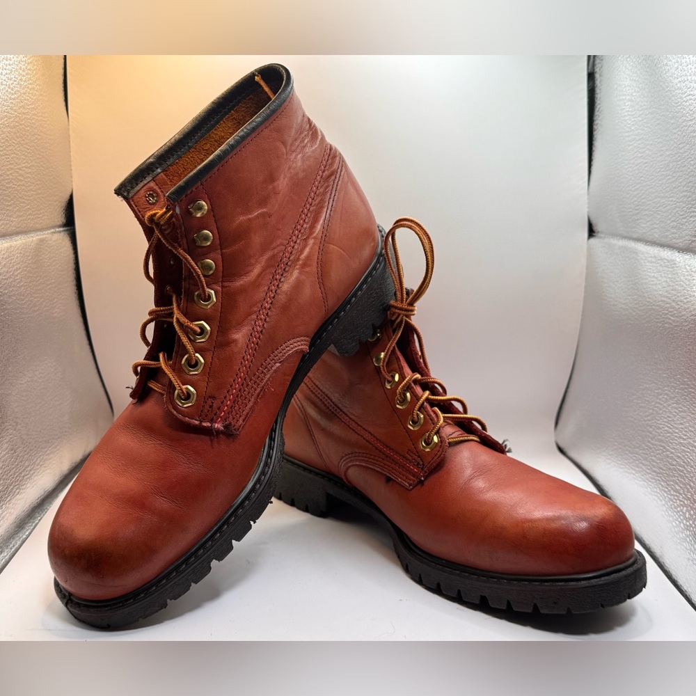 Vintage Wolverine Logger Boots 10 E Men’s Lace Up Leather Boots Re-colored Red